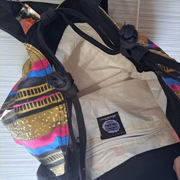 NWT Laurel Burch Cat Parrot Canvas Drawstring Tote Bag 12x14x8 Bag Charm READ - Picture 5 of 9